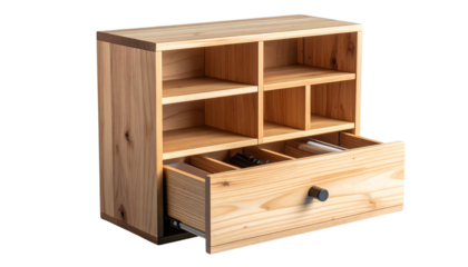 Wooden organizer for stationery items isolate, transparent background