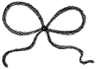 Chalk coquette bow with ribbon. Hand drawn vector illustration for design template present for wedding, Birthday, Christmas decoration or discount, sale. 