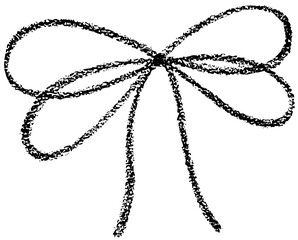 Chalk coquette bow with ribbon. Hand drawn vector illustration for design template present for wedding, Birthday, Christmas decoration or discount, sale. 