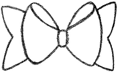 Chalk coquette bow with ribbon. Hand drawn vector illustration for design template present for wedding, Birthday, Christmas decoration or discount, sale. 