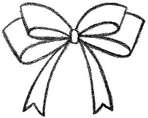 Chalk coquette bow with ribbon. Hand drawn vector illustration for design template present for wedding, Birthday, Christmas decoration or discount, sale. 