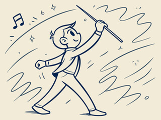 Vector illustration of a man conducting music with enthusiasm and energy
