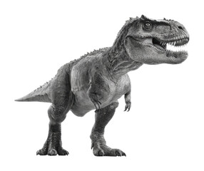 Obraz premium Ferocious t-rex dinosaur roaring in a lush prehistoric jungle environment isolated on transparent background, png