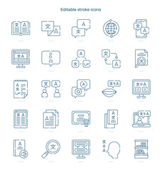 Translation stroke icon. Translation line icon set. editable stroke icon pack
