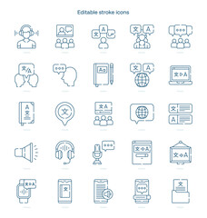 Translation stroke icon. Translation line icon set. editable stroke icon pack