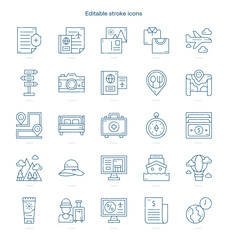 Travel stroke icon. Travel line icon set. editable stroke icon pack