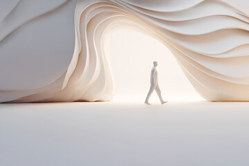 Silhouette of a man walking in soft-toned graphics