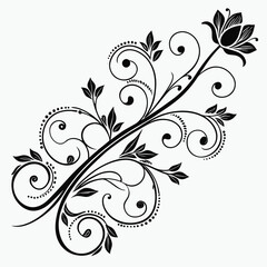 Black and white floral vine vector for graphic design
