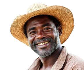 Joyful farmer smiling outdoors rural village portrait natural light isolated on transparent background, png