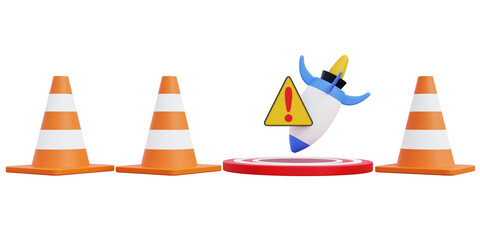 Beware of Dangerous Area, Beware of Missile Targeting, 3D Illustration