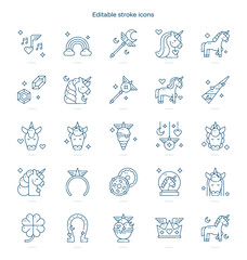 Unicorn stroke icon. Unicorn line icon set. editable stroke icon pack