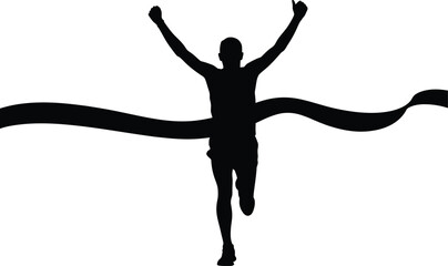 Athletic runner crossing the finish line with arms raised in victory a triumphant silhouette
