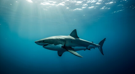 Obraz premium Shark Under Sunlight in Tropical Ocean