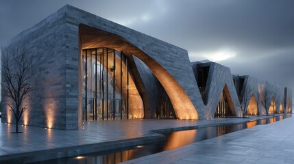 Stylish exterior of university structure with creative lines 