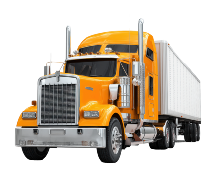 Freight transport action highway trucking vehicle urban environment front view isolated on transparent background, png