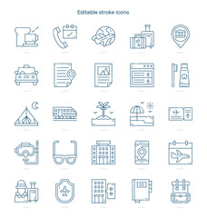 Travel stroke icon. Travel line icon set. editable stroke icon pack