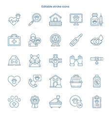 Veterinary stroke icon. Veterinary line icon set. editable stroke icon pack