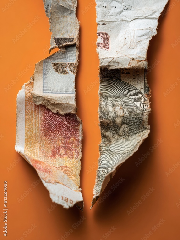Poster torn banknotes highlight phishing warning in a minimalistic setting