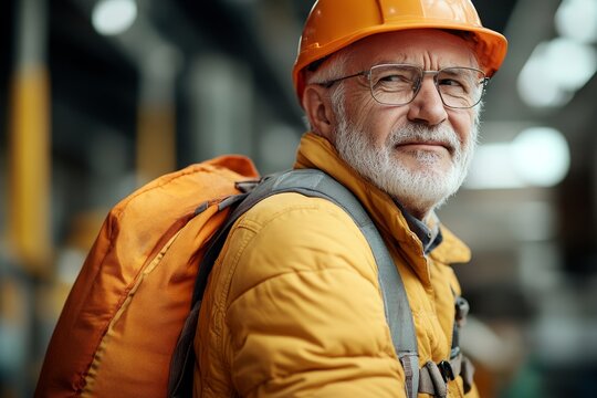 Older worker experiencing back pain after carrying a heavy bag, highlighting the importance of ergonomics and safety in manual labor, Generative AI