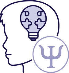 Colored Child Psychology Icon. Vector Illustration. Child Head, Light Bulb with Puzzles and Psychologist Sign. Solve Children's Problems. Mental Health
