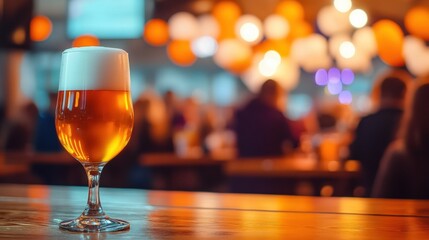 Enjoying craft beer in a lively brewpub with warm ambient lighting