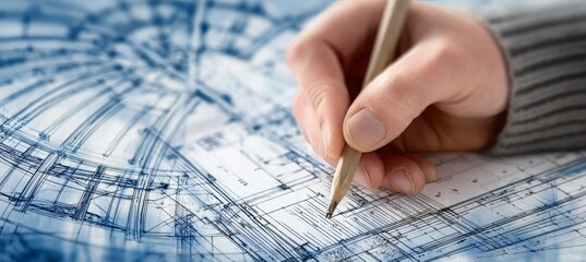 Creative Architectural Design Process Detailed Blueprints, Sketches, and Precision Tools in Action