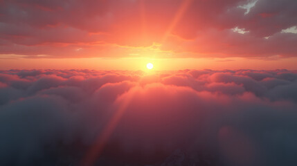 Magic hour Sunset light filtering through fog