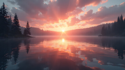 Reflection Calm lake under glowing sky