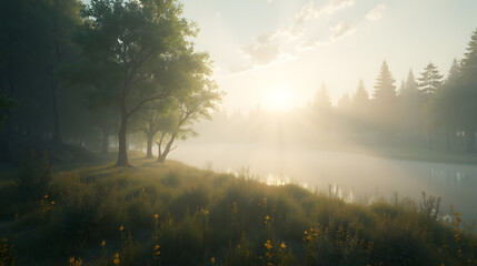 Serene mist in soft morning light