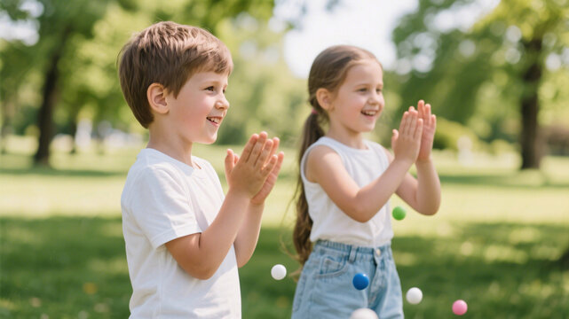 Rhythm-based brain game for children in a park — clapping sequences that support timing and working memory