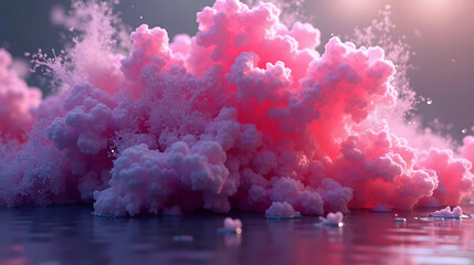 Vertical image of pink and purple ink in water