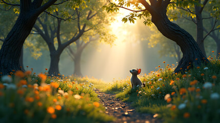 Whimsical nature scene with magical light