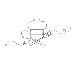 Knife and fork continuous one line drawing of outline vector illustration	
