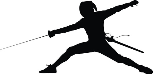 Dynamic silhouette of a fencer in action with sword extended in a competitive pose silhouette