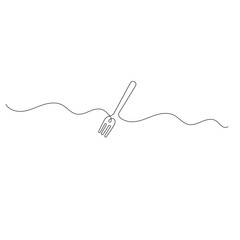 Knife and fork continuous one line drawing of outline vector illustration	
