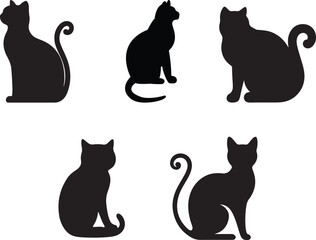 Minimal Cat Silhouette Vector Curled Tail upward representing pets feline grace mystery and quiet observation in animal posture for Branding, Stickers, and Print Design