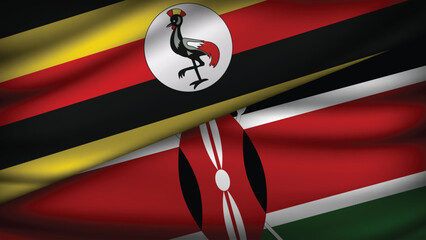 High Quality background with Two Flags of Uganda and Kenya