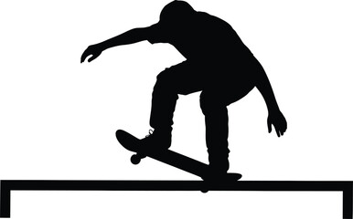 Dynamic silhouette of a skateboarder performing a trick on a rail