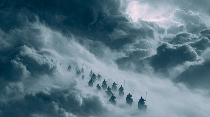 Samurai Warriors Charging Through Stormy Clouds