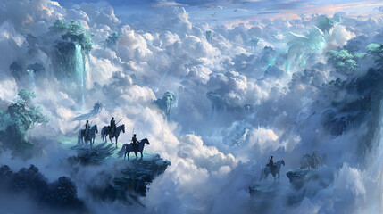 "Celestial Riders in the Floating Cloud Realm"
