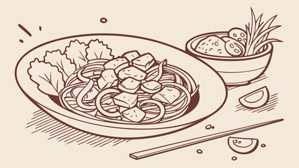 Delicious noodle dish with tofu and side salad