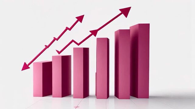 Magenta bar graph with upward and downward trends