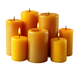 Candles burning brightly home decorative still life warm atmosphere. Isolated on transparent background, png. isolated on transparent background, png