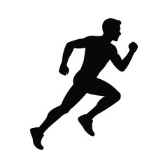 Dynamic silhouette of a running man in motion. Perfect for fitness, sports, health, athletics, or active lifestyle themes. Energetic pose captures speed and determination.