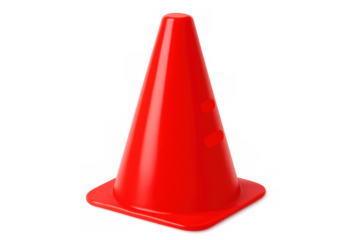 Traffic cone glowing bright red, marking safety zone with sharp visibility against clean transparent backdrop