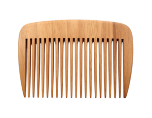Classic Wooden Hair Comb with Wide Teeth, Front View on White Background PNG