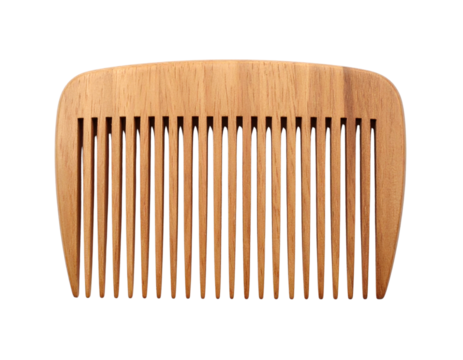 Classic Wooden Hair Comb with Wide Teeth, Front View on White Background PNG