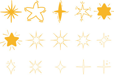 Golden Stars and Sparkles Collection - Decorative Star Shapes and Twinkle Elements Vector Set
