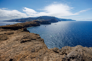 View from the Ponta de Sao Lourenco cape to the island of Madeira. Portugal.