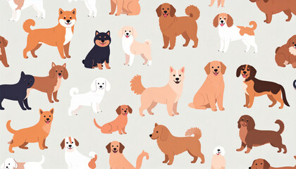 Fototapeta premium さまざまな犬種のかわいいシームレスパターン